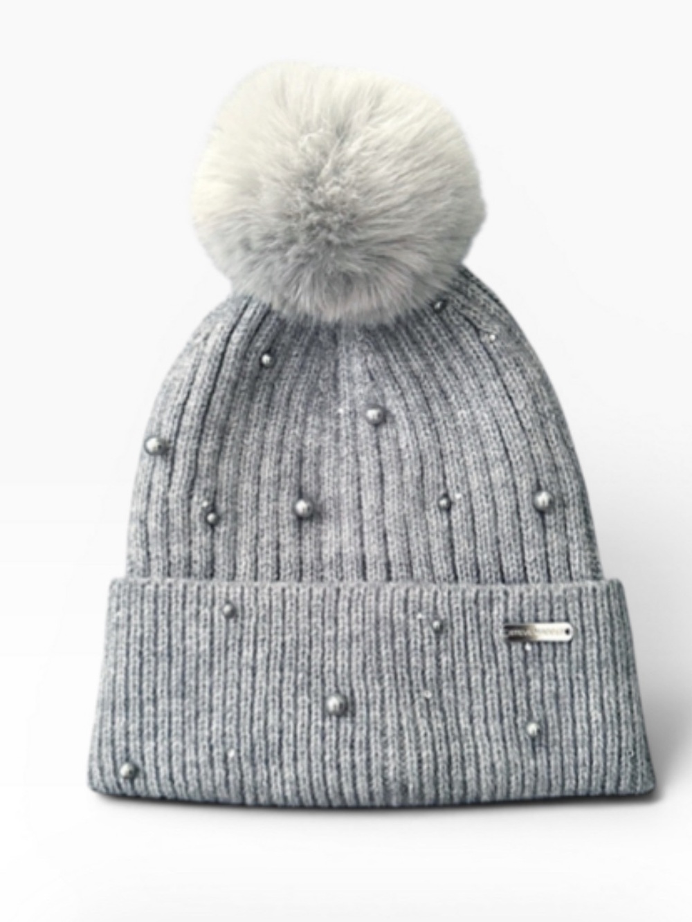 Steve Madden Embellished Pom Pom Beanie Hat